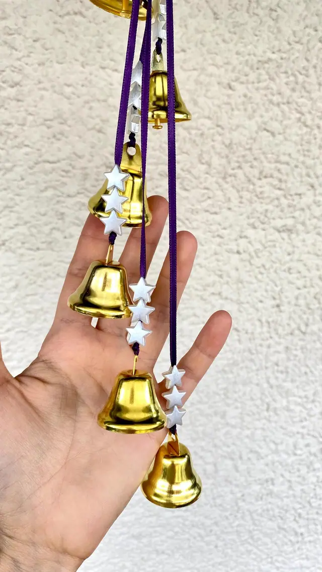 Wind chime with golden bells for decoration and home protection. Bell chime for your home or as a gift. Witch bells with stars. Boho (photo 4)