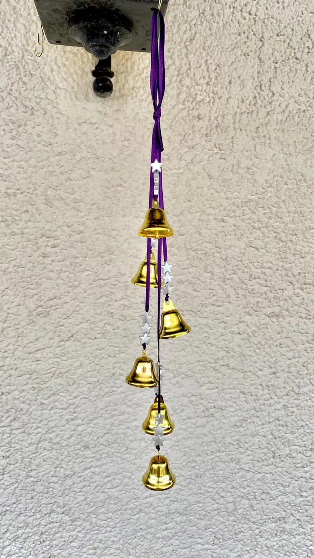 Wind chime with golden bells for decoration and home protection. Bell chime for your home or as a gift. Witch bells with stars. Boho (photo 2)
