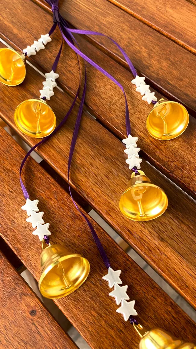 Wind chime with golden bells for decoration and home protection. Bell chime for your home or as a gift. Witch bells with stars. Boho (photo 5)