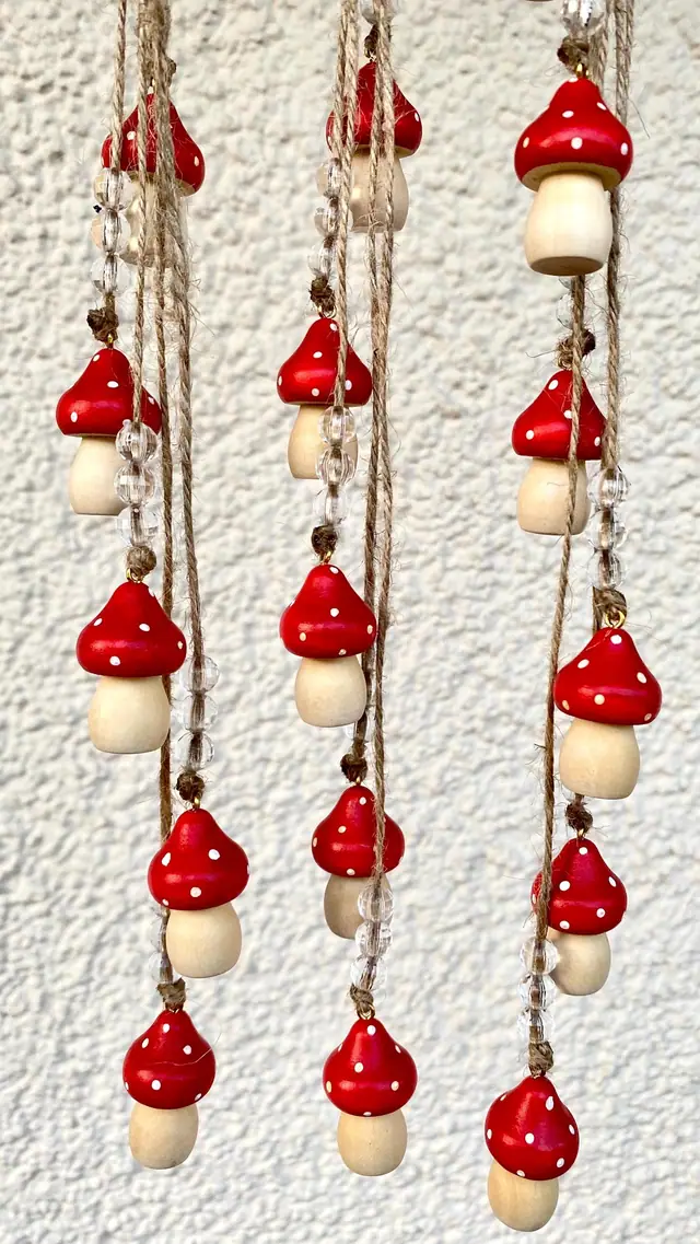 Handmade fly agaric wind chime for home decoration. Kitchen decoration. Gift idea. Design. Boho. Fly agaric mushrooms. Mushrooms. Forest (photo 8)