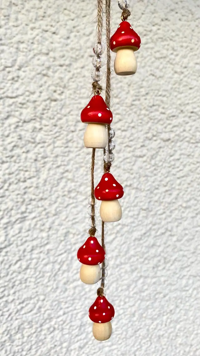 Handmade fly agaric wind chime for home decoration. Kitchen decoration. Gift idea. Design. Boho. Fly agaric mushrooms. Mushrooms. Forest (photo 9)